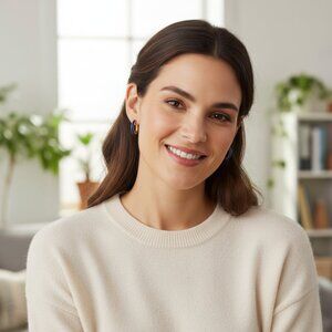 J. Jill Hoop Earrings Blue Enamel Gold Tone Post Lightweight Classic Versatile